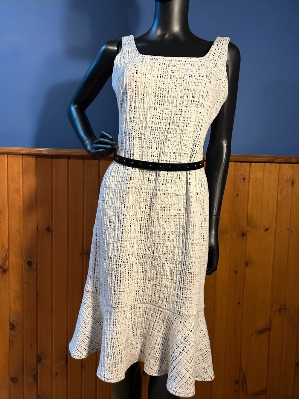 NWOT. Karl Lagerfeld White Textured Midi Dress with Square Neck